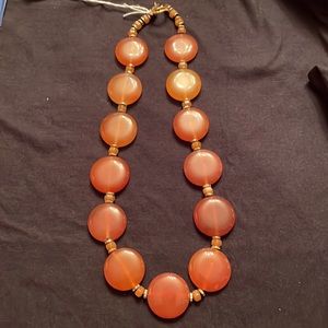Necklace Carnelian Stone Coins, gold spacer and clasp